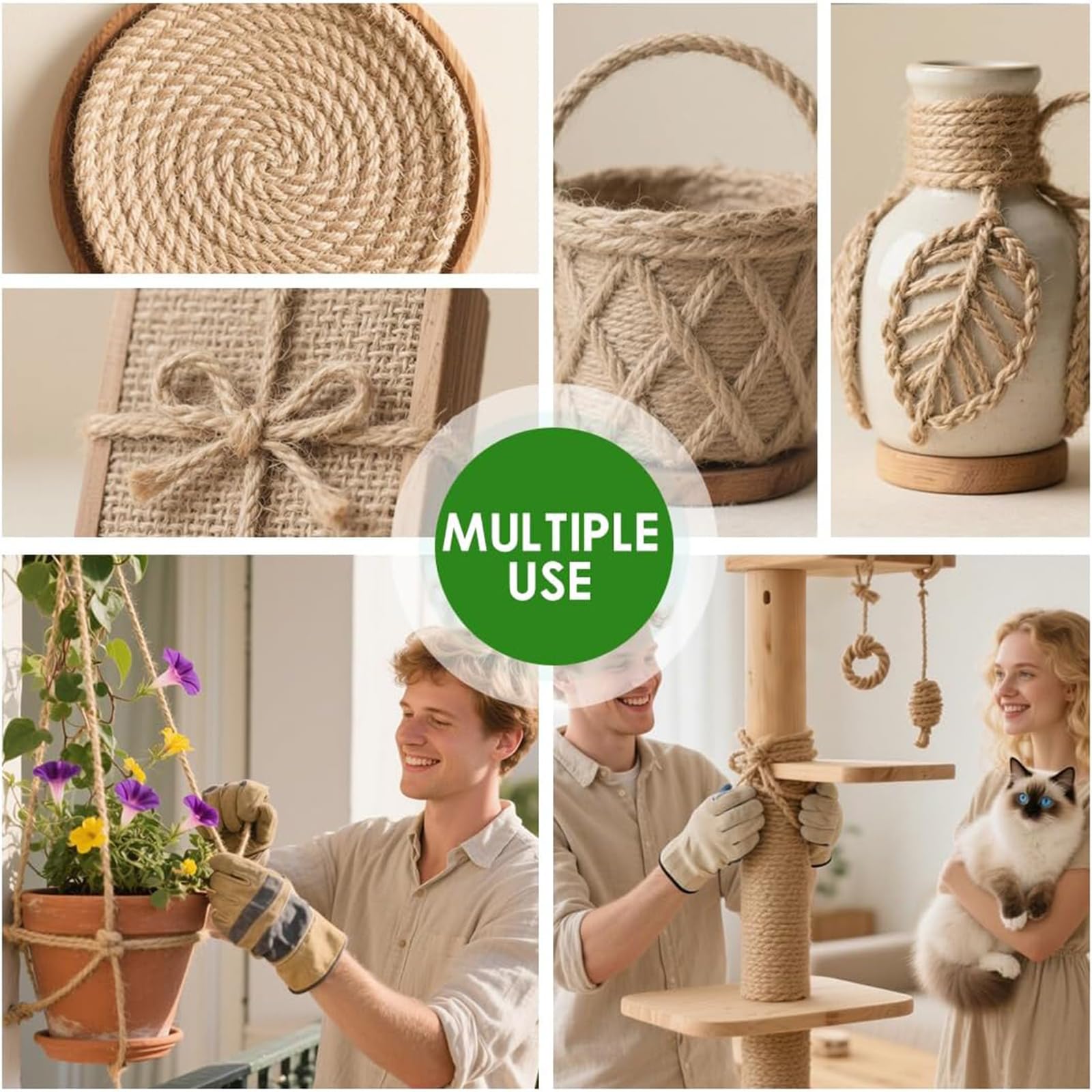 Spago in Juta Naturale da 100 M (328 Piedi) – Corda Ecologica | Realizzata intrecciando fibre vegetali, Struttura a più capi, Resistente e durevole
