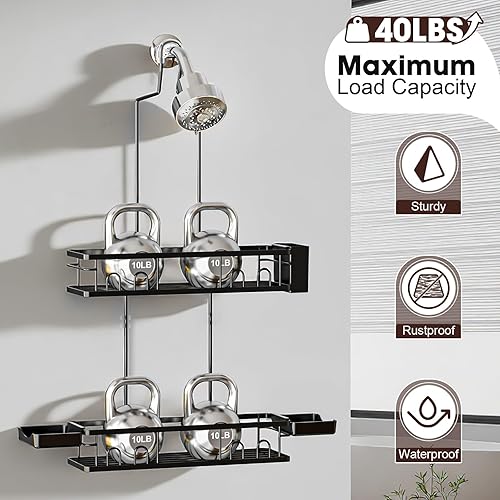 Miniatura 3 de Organizador de ducha colgante, estantes de ducha inoxidables, sin taladrar en el interior de la bañera, organizador de ducha de longitud extendida