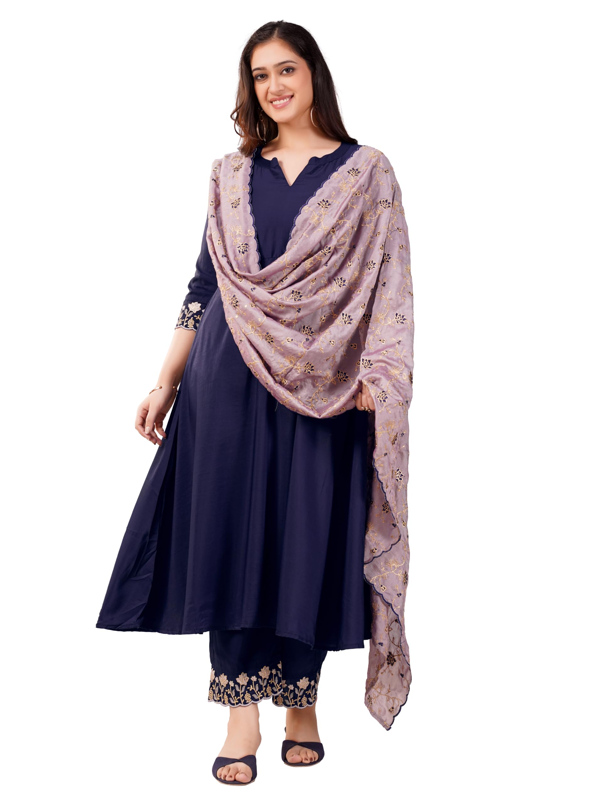 pratham blue Women's Silk Embroidered Anarkali Kurta Set for Women With Pant and Dupatta (kurta sets for women)-picture-33