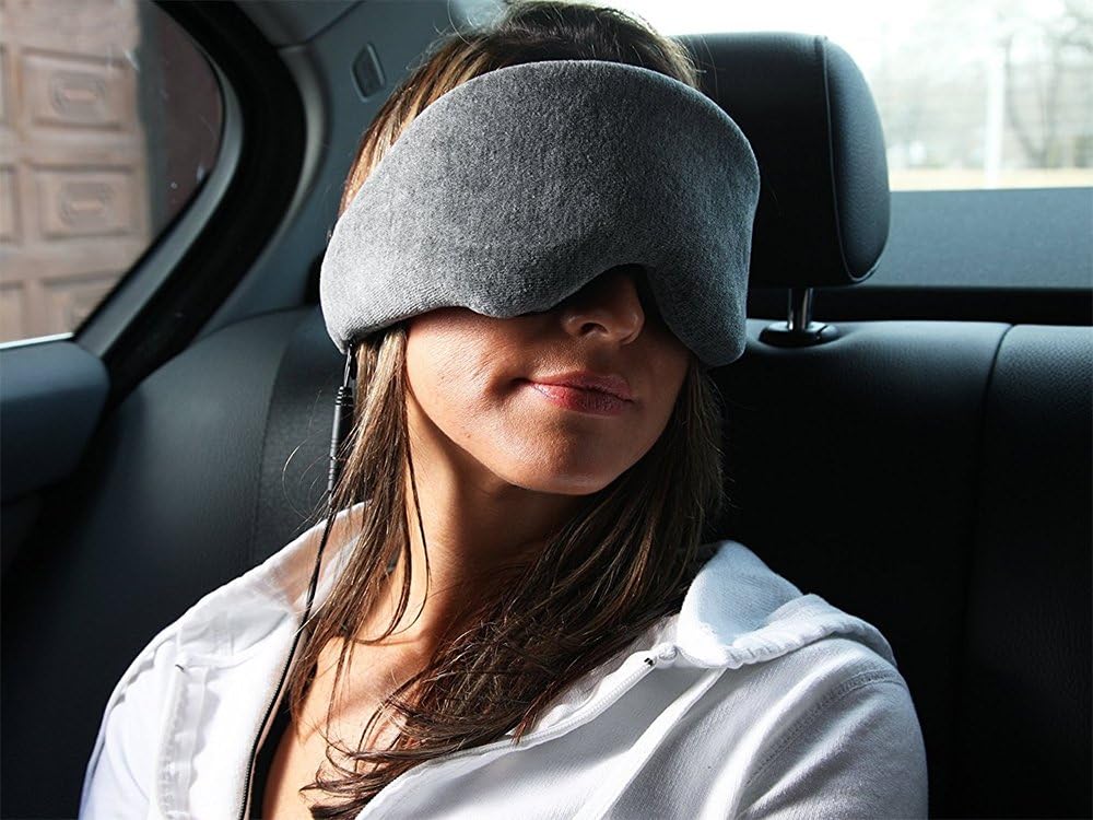 LangKou Sleep Headphones Noise Cancelling Eye Mask Stereo Speakers Headsets Jack 3.5 mm fits most devices Perfect for Sleeping,Air Travel-Grey