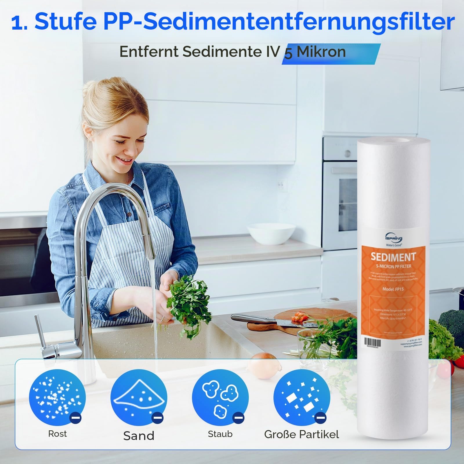 iSpring F10KU 1-Jahr Ersatz Umkehrosmose Filter Set | für 7-stufige alkalische mineralische UV-Umkehrosmoseanlage, 10 Stück, Weiß