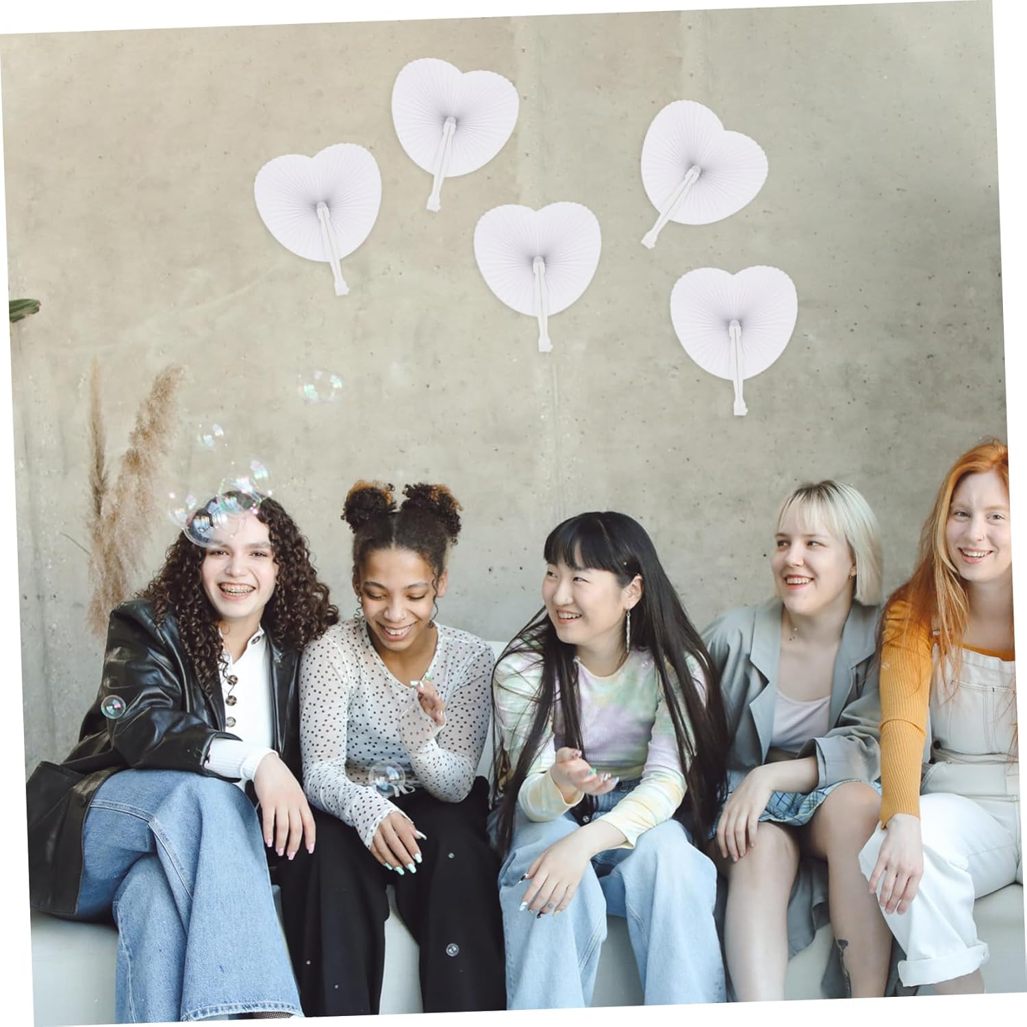 PRETYZOOM 48pcs Heart Shape Paper Fans DIY Handheld Folding Fans for Weddings Parties Festivals Party Favor for Guests to Stay Cool and Create Unique Memories