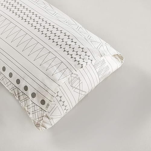 Miniatura 4 de YuHeGuoJi Juego de 2 fundas de almohada 100 % algodón, tamaño King, con estampado azteca, color blanco, gris, bohemio, con cierre de sobre, calidad