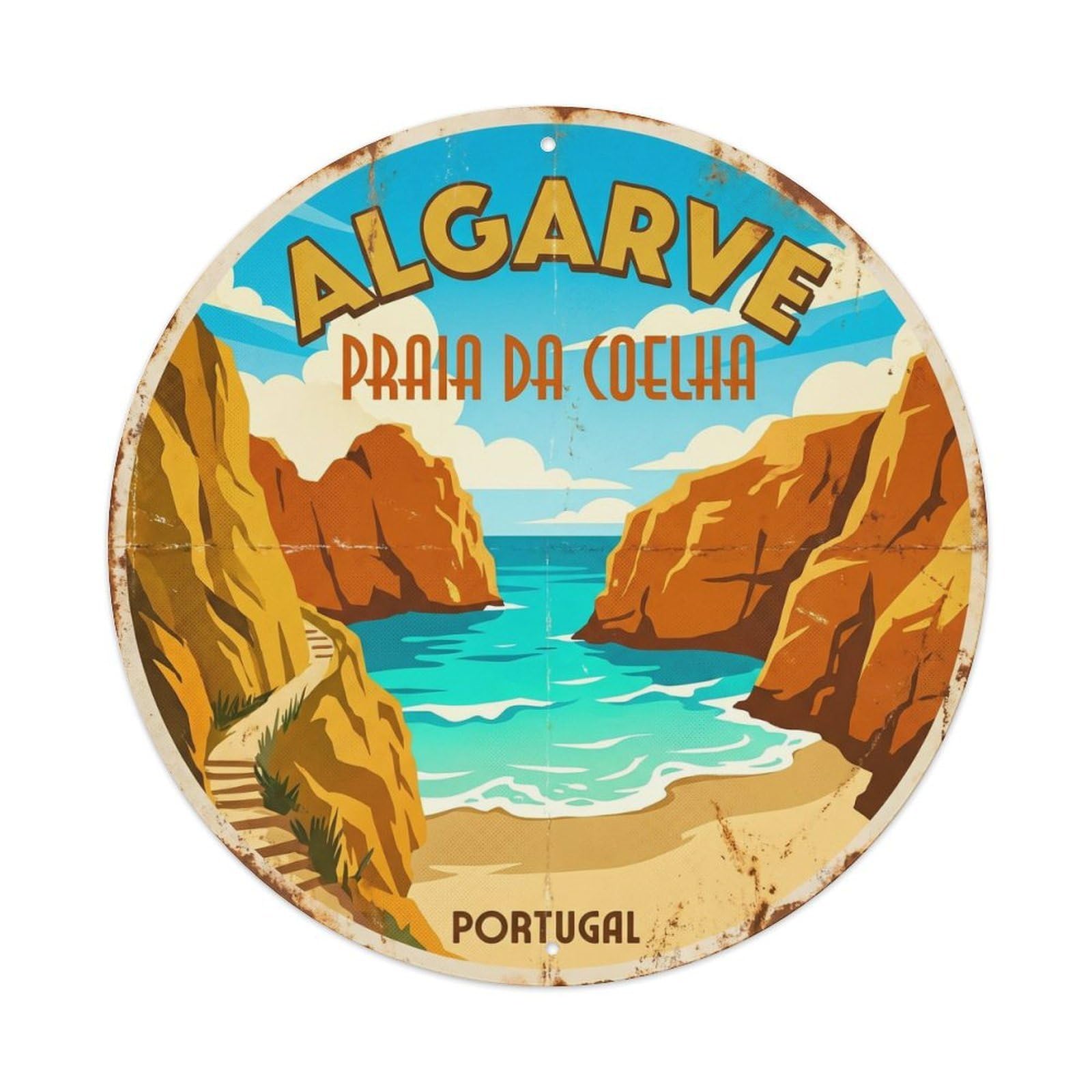 Olhnbad 08X08inch Style Classic Portugal Algarve Coast Travel Art Metal Tin Sign