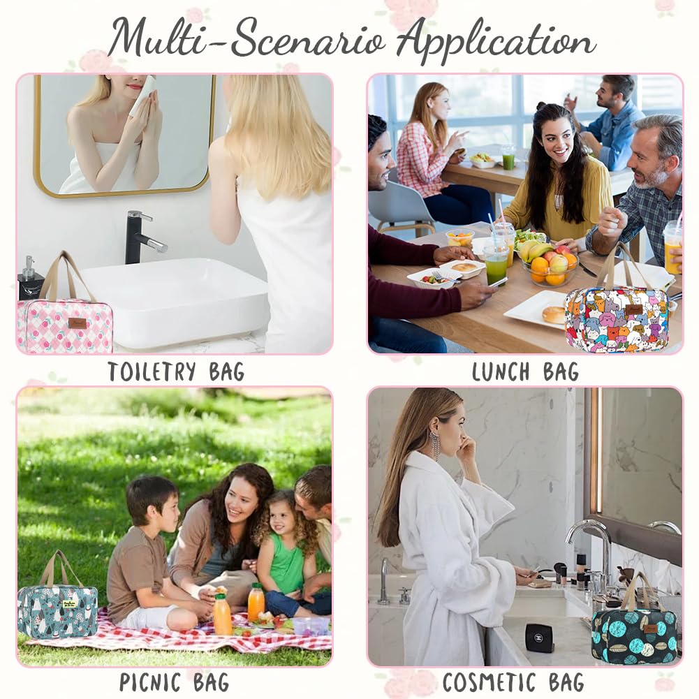 Aucuu Trousse de Toilette Femme, Grande Trousse de Maquillage avec Poignée, Sac à Cosmétiques étanche Portable pour Camping et Voyages, Sac de Maquillage Floral pour Femmes et Filles - 4