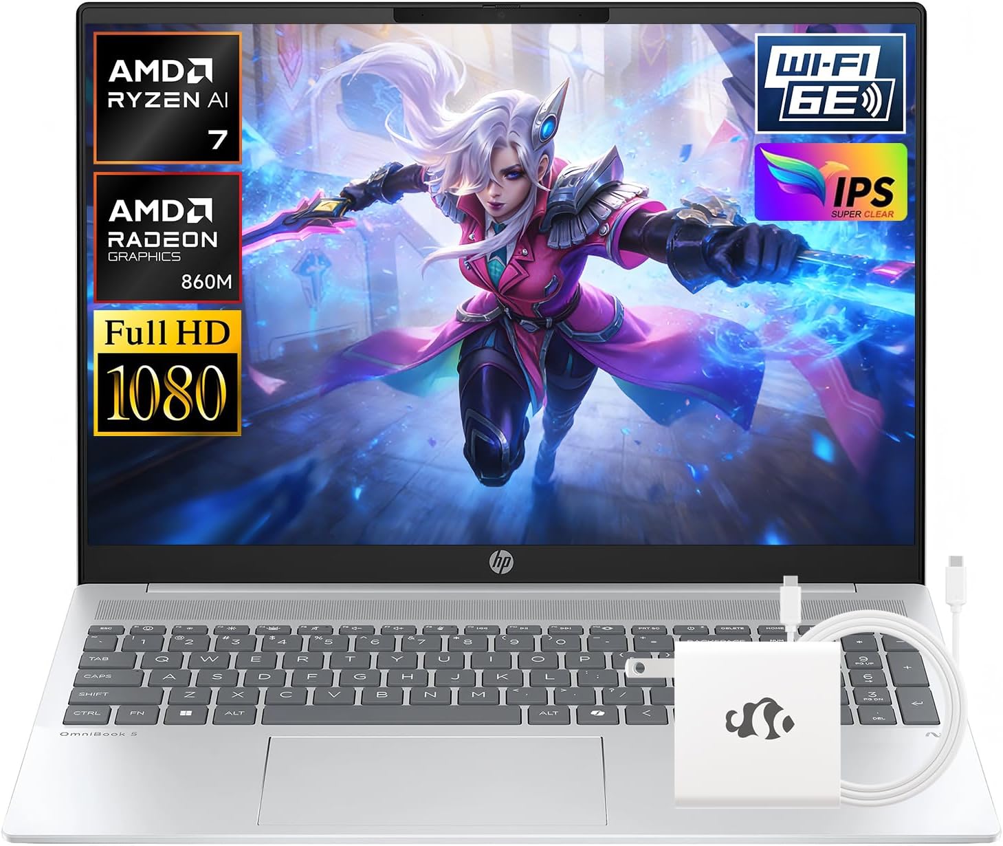 HP OmniBook 5 16" 2K Laptop, AMD Ryzen AI 7 350 (Up to 5GHz) 16GB DDR5 RAM 512GB SSD, Radeon 860M Graphics Copilot+ PC Win11 WiFi6E Backlit KB Computer for Creator Business Gaming w/GM Accessory