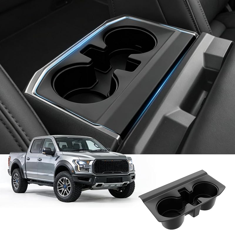 Bandeja Porta-Copos de Silicone para Console Central Ford F150 2021–2026, Preto