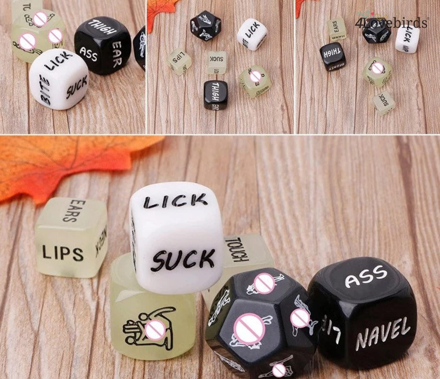 4Lovebirds - Sex Dice Games, Dices with Sex Positions, Fun in The Bedroom, Sex Naughty Dice for Couples, Adult Date Night Game for Couples, Bedroom Game, Naughty Gift, Valentine’s Day Gift (6 Dice)