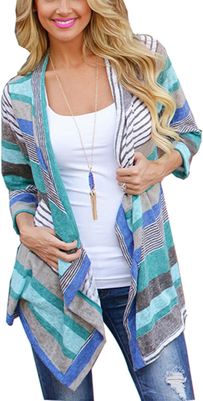 Cardigans for Women with Boho Irregular Front Hem Fashion Print 3/4 Long Sleeve S-XL