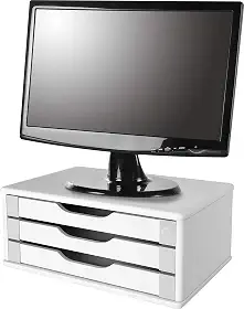 Suporte de Monitor 3 Gavetas, Mdf Branco - Souza & Cia (Ref: 3343)