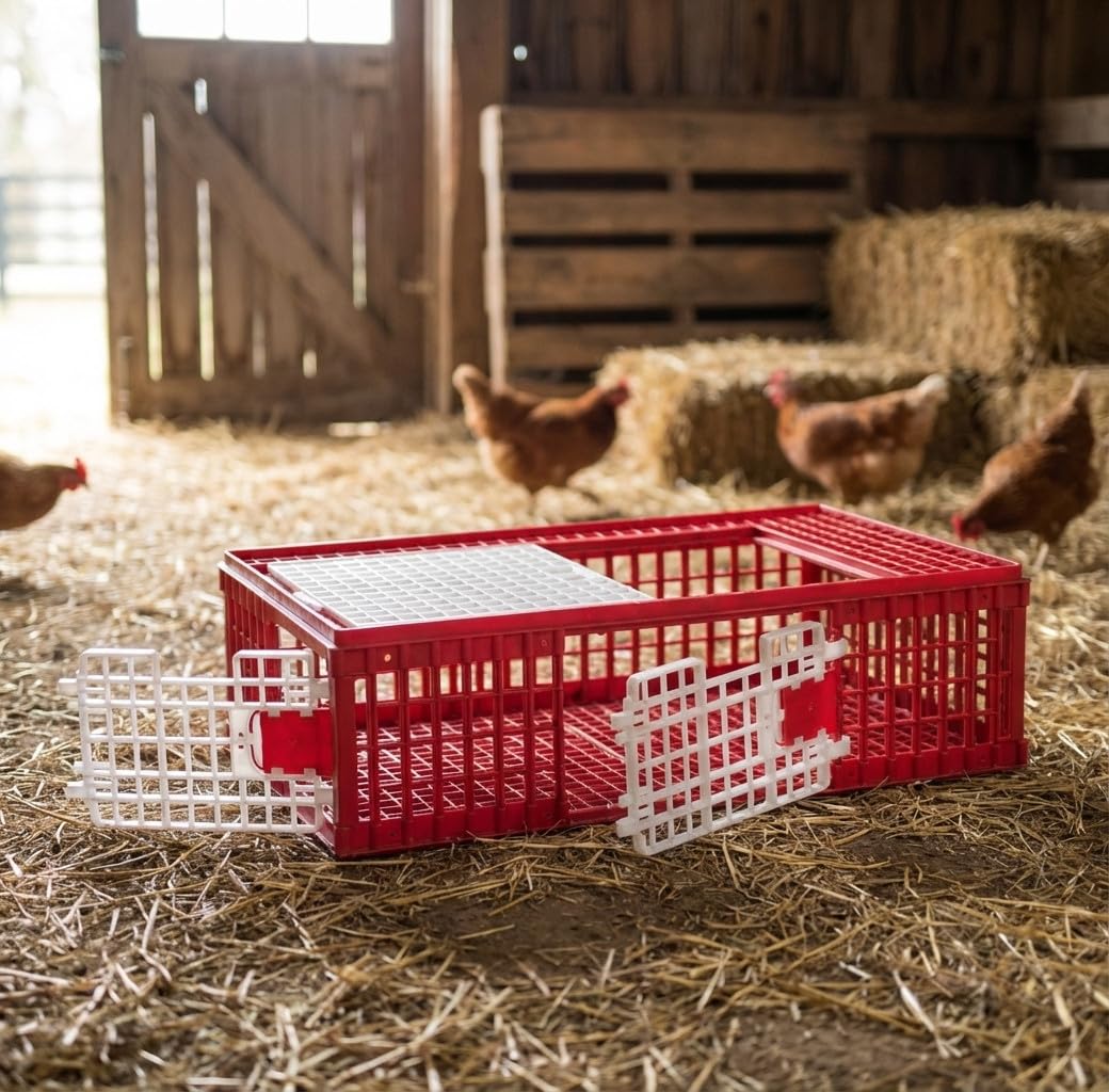 Suinga Jaula de Transporte de Plástico para Aves, Ganado y Agricultura | Apilable | Desmontable | Resistente | 95x57x29 cm | con 3 Puertas