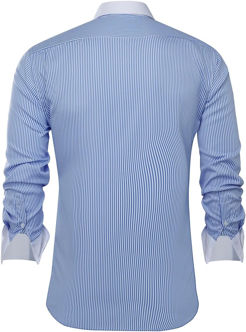 Cloudstyle Men's Dress Shirt Slim Fit Button Down Stripe Checked Shirt - Image 4