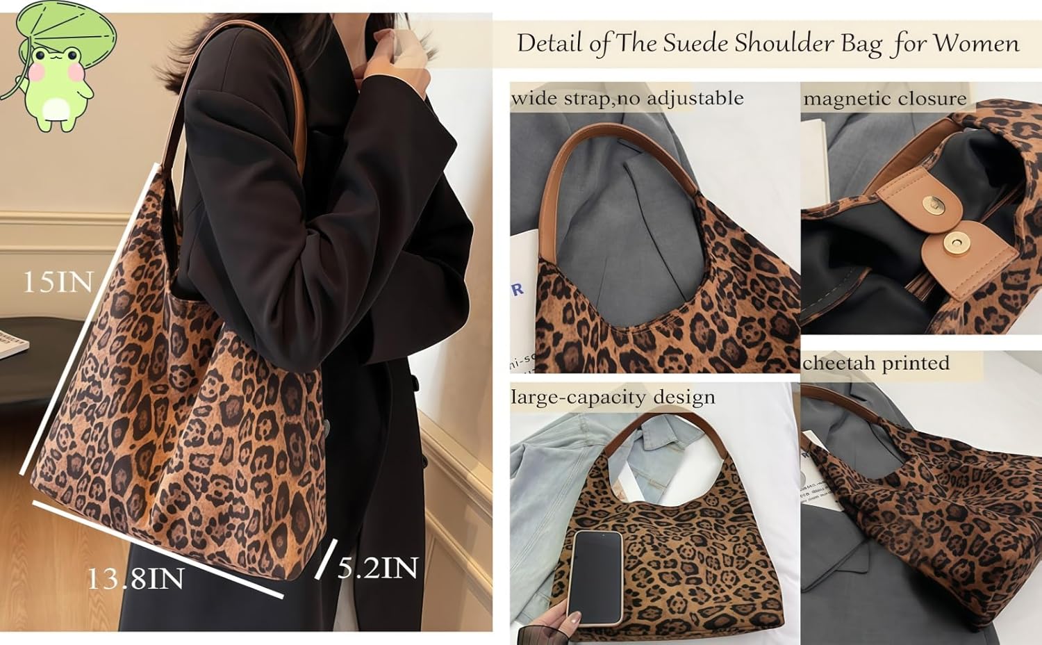 Leopard Tote Bag for Women with Matching Pouch, Shoulder Bag for Women, Suede Hobo Handbag, Large Capacity - Image 5