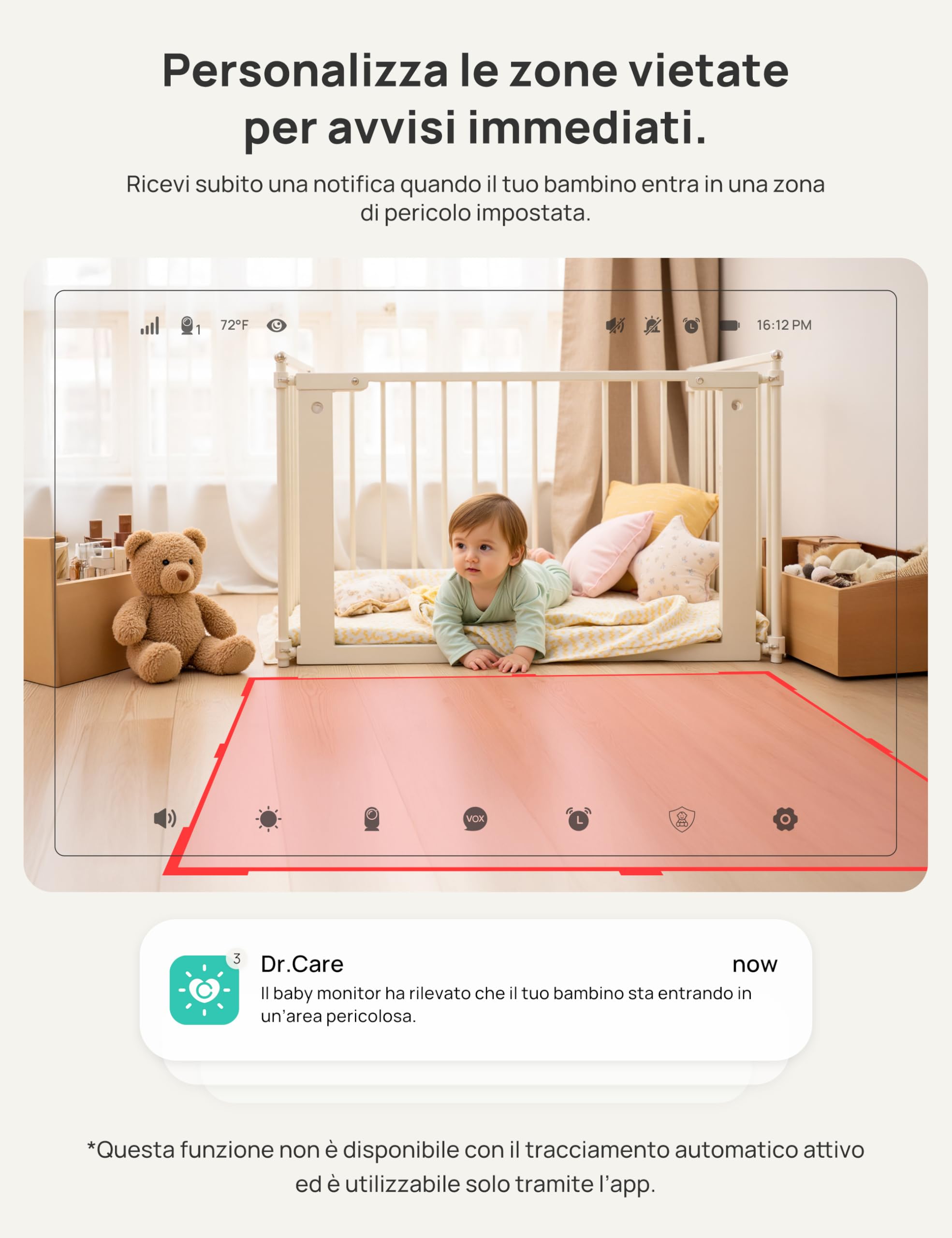 Dr.Care VistaView Baby Monitor WiFi 5” 1080P Schermo Diviso 2K/3MP Telecamera APP Mobile 5000mAh Batteria HD Visione Notturna Allarmi Pianto Movimento Audio Bidirezionale 390m