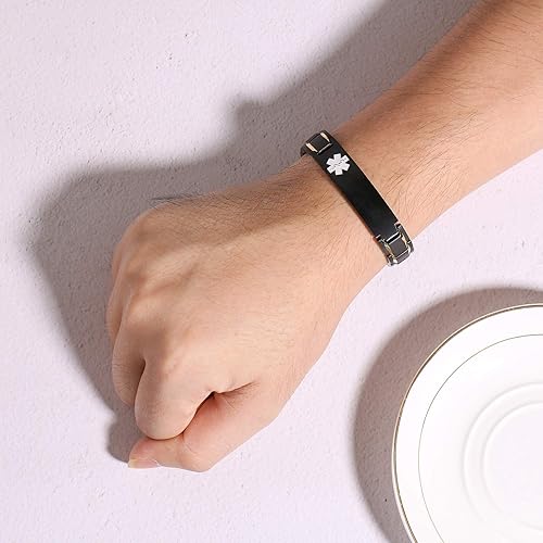 Miniatura 7 de Hisatan Pulsera Brazalete de Identificación de Alerta Médica de Emergencia con Grabado Personalizado Gratis para Hombres y Mujeres