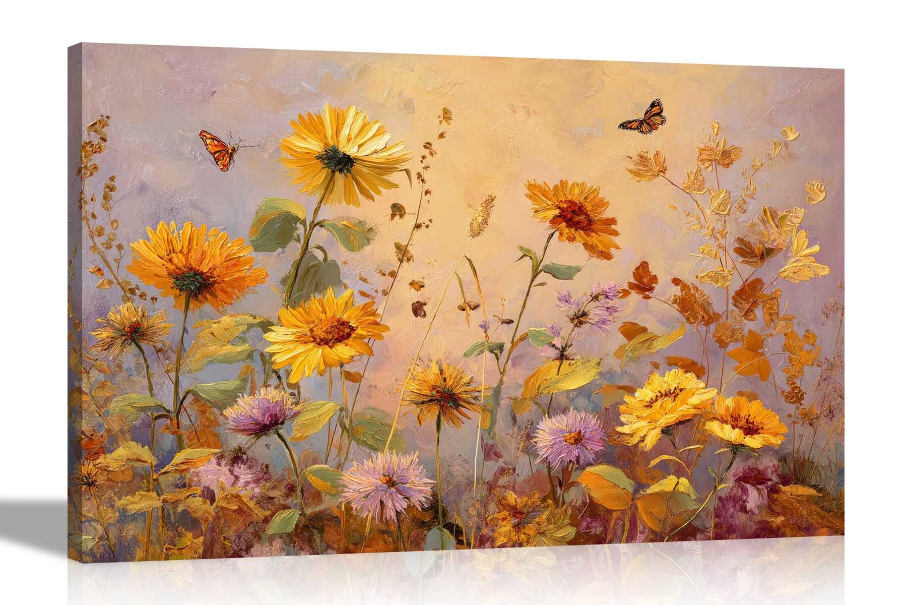 Artley Prints Summer Flowers Ladybird - Summer Flowers And Butterflies Canvas Art Pictures Living Room Bedroom Hallway Framed Wall Prints 101 X 76Cm (40 X 30 Inches)