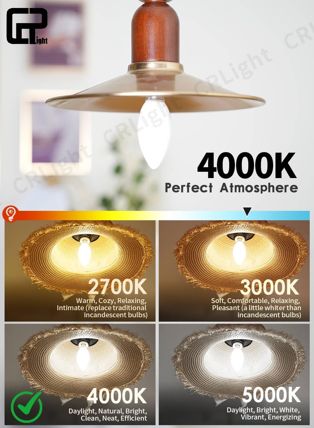 CRLight Dimmable 60 Watt Equivalent E12 LED Candelabra Bulbs, 4000K Daylight White, 6W 600LM, B11 Candle Vintage Filament Light Bulbs, Milky Pearl White Glass for Chandelier Ceiling Fan, 10 Pack