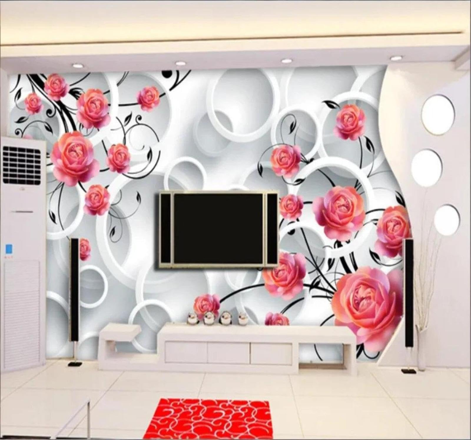 Tzxztt Three Dimensional Geometric Aesthetic Roses Vines Modern 3D Wallpaper Premium Textured Silk Neutral Tones Material Ideal for Living Room Bedroom-350cm×256cm