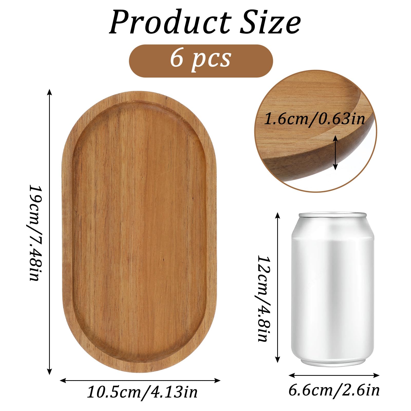 6 bandejas pequeñas de madera de acacia para servir, mini bandejas de madera, dispensador de bandeja de tocador de madera, platos de mostrador de madera, bandejas organizadoras de encimera de baño