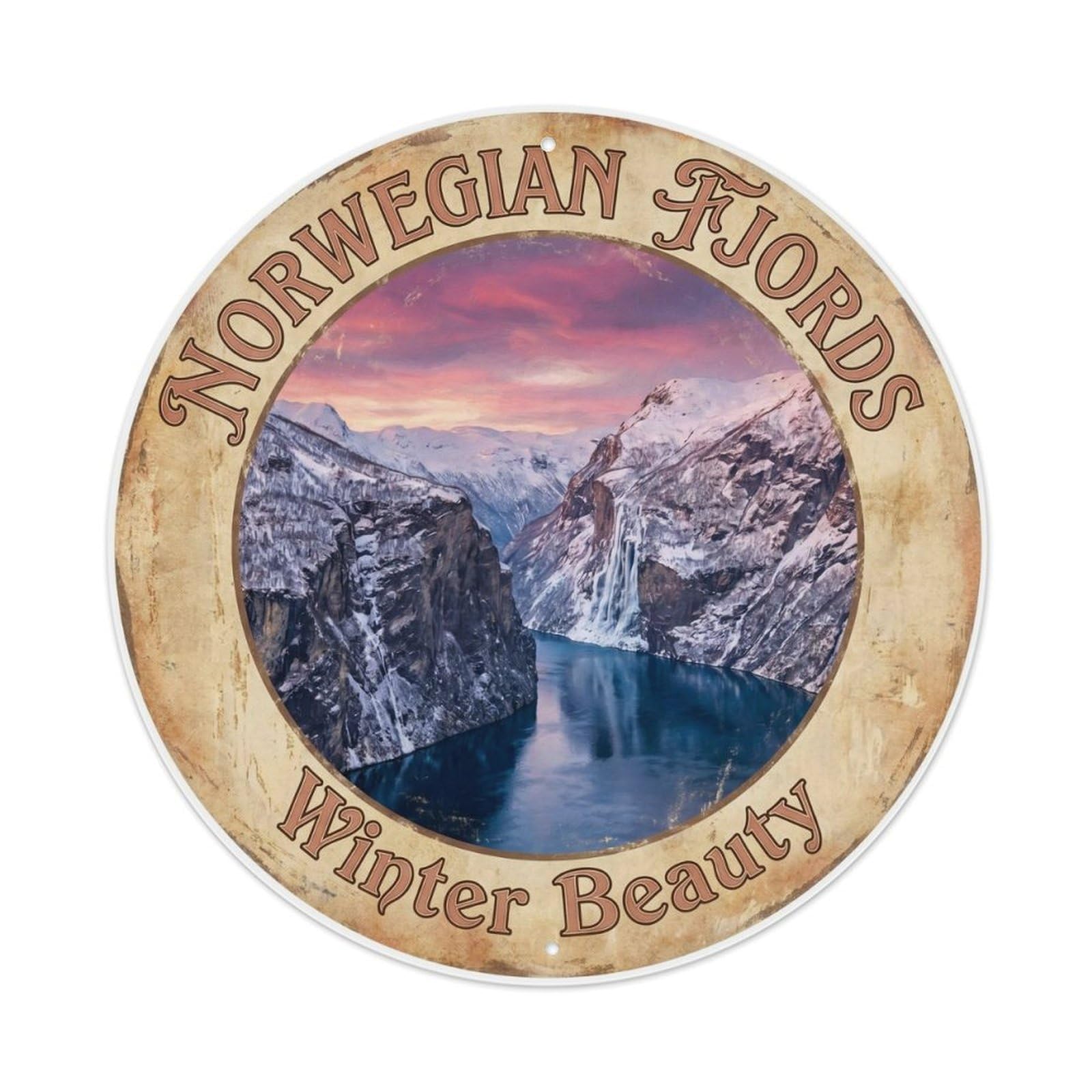 Vintage Travel Norwegian Fjords Winter Metal Tin Sign
