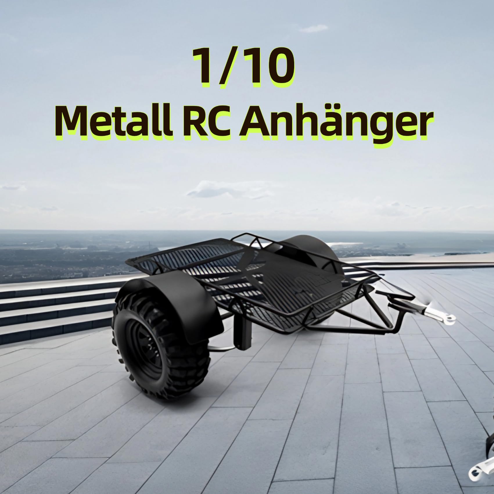RC Anhänger 1/10, Full Metal RC Crawler Trailer Schwerlast zum Ziehen Hinter dem Auto Heavy Duty LKW Kit für 1/10 RC Auto SCX10, TRX4,Absima Sherpa (Schwarz)
