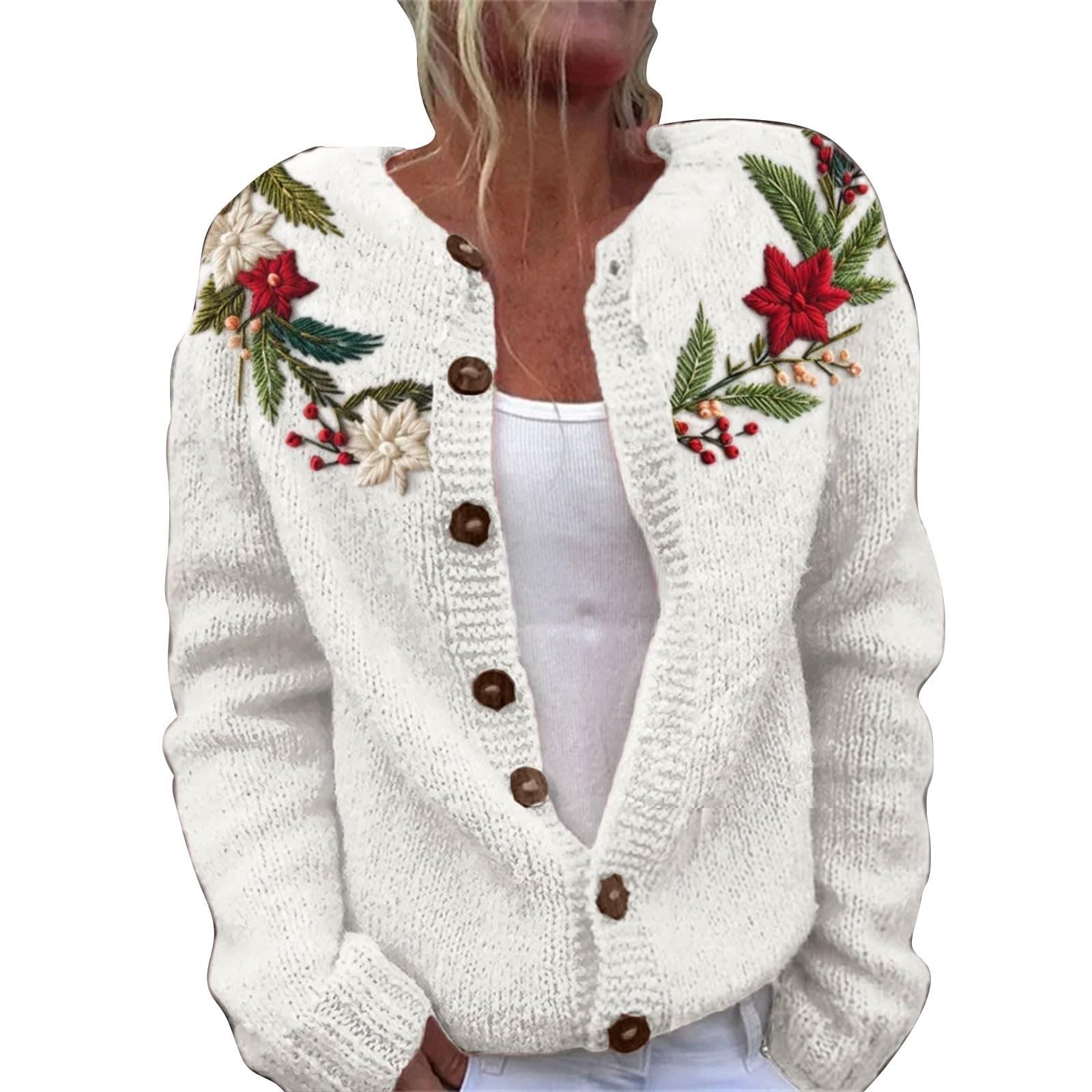 Ugly Christmas Sweaters for Women Funny Xmas Tree Animal Floral Cardigan Winter Cozy Knit Button Down Sweater