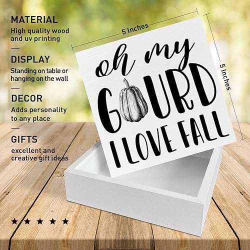Miniatura 2 de Decoración de mesa de otoño, decoración de mesa de madera con texto en inglés "Oh My Gourd I Love Fall", decoración de mesa de otoño con calabaza