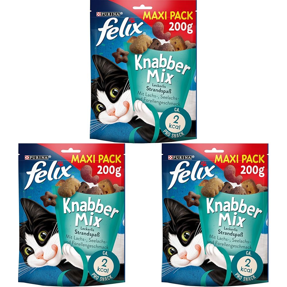 FELIX KnabberMix Strandspaß Katzensnack - Knusper-Leckerlie mit Fisch-Geschmack für Katzen im Strandurlaub, 3er Pack (1 