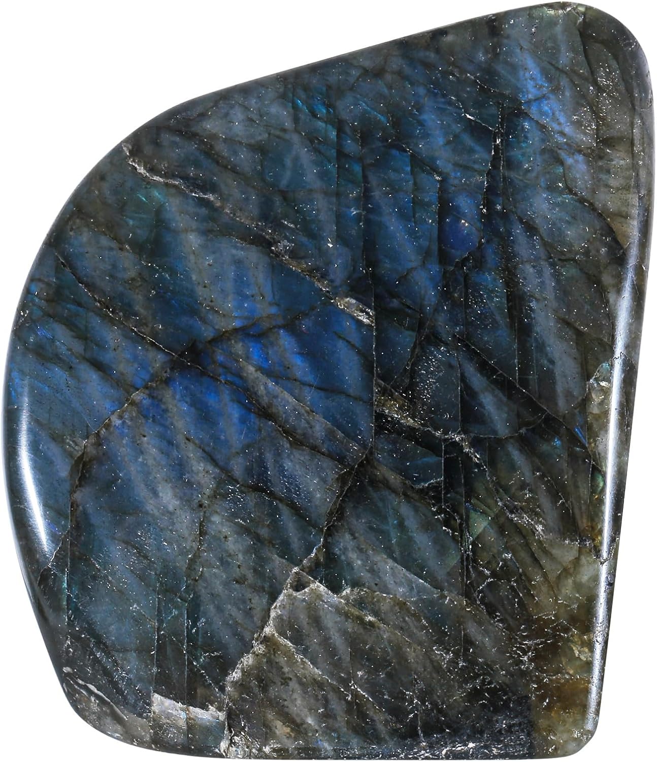 mookaitedecor Natural Labradorite Stone Slab Specimen, Irregular Polished Self Standing Palm Stone for Meditation Home Decor Crystal Collectible, 0.66-0.88 LB