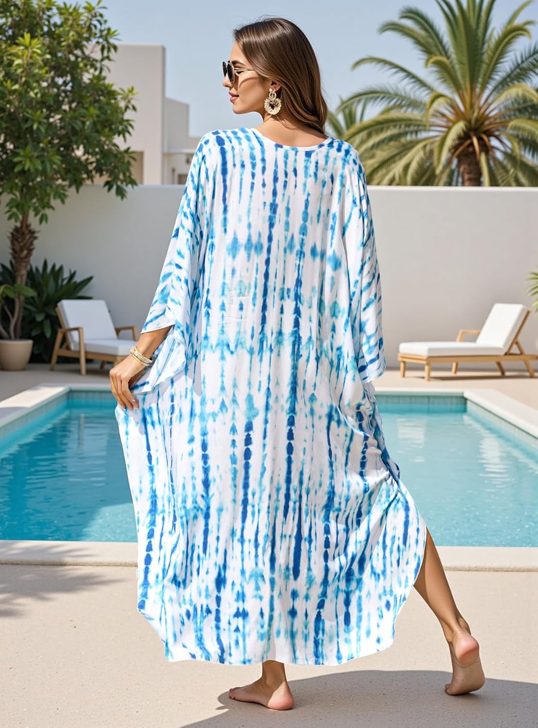 Women's Caftan Dresses Plus Size Mumu with V-Neck Batwing Sleeves Lightweight Beach Cover Up and Loungewear - Image 6