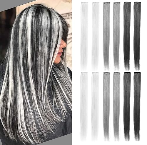 12 extensiones de cabello multicolor con clip para niños, accesorios para el cabello de fiesta para niñas y mujeres, 21 pulgadas de cabello largo