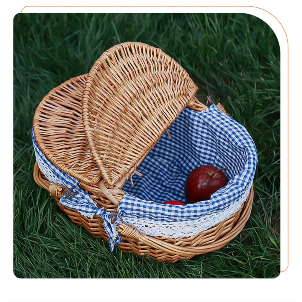 Cestino da picnic in vimini con coperchio pieghevole e manico, cestino da picnic di grande capacità per vacanze al mare, robusto corpo in tessuto con fodera lavabile per Pasqua, festa della
