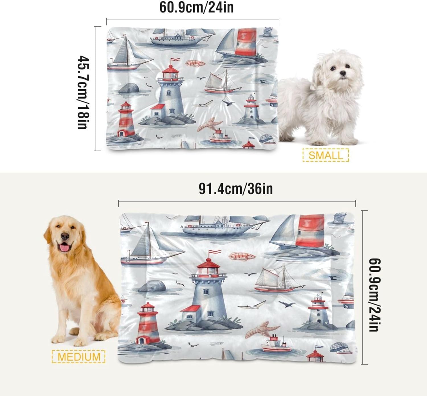 review Qilmy Lighthouse Sailboat Dog Bed Cat Bed Pet Crate Mattress Non-Slip Soft Pet Dog and Cat Bed Mat Washable Kennel Pad,24 x 36 Inch