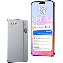 AI Voice Recorder &amp; Transcriber with GPT-5.2 Analysis &ndash; 30-Hour Recording, 112-Language Speech-to-Text &amp; Auto Summary for Meetings, Lectures &amp; Interviews,Grey