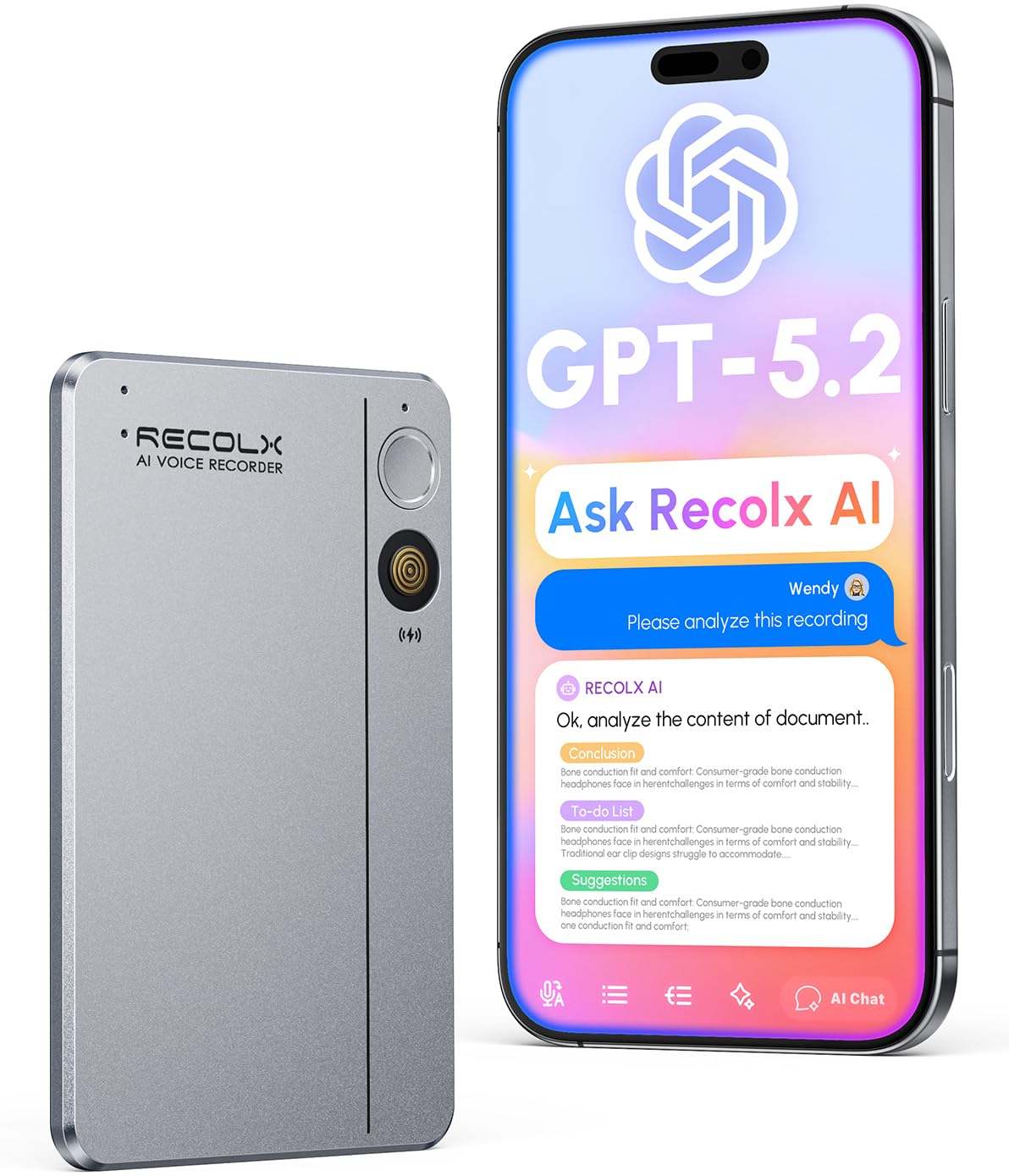 Amazon.co.jp: RECOLX AIボイスレコーダー&トランスクリバー GPT-5.2