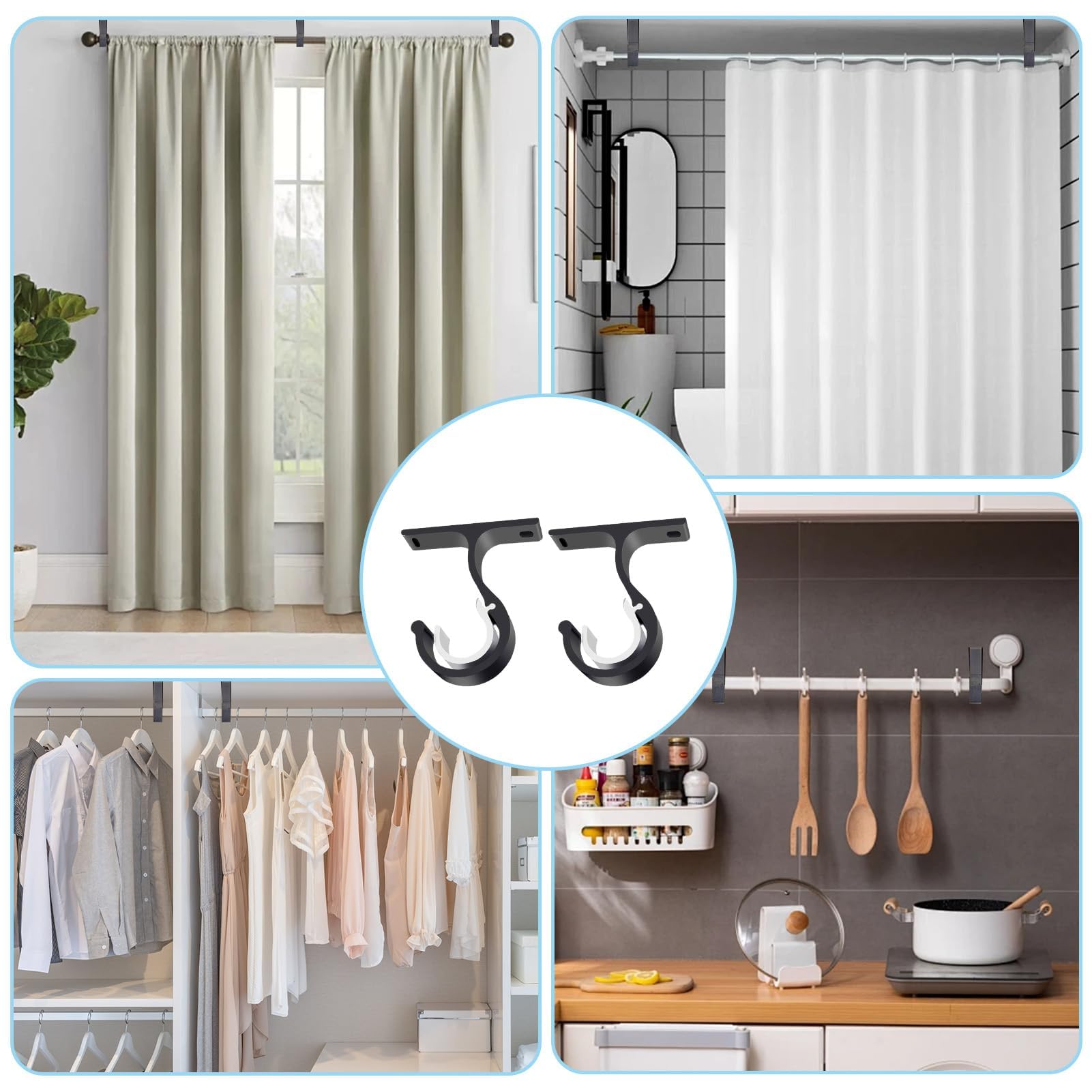 Kowibcl Supporti Per Asta Tenda In Metallo Bianco, 2 Staffe Da Parete Per Aste Diametro 2.5 Cm, Con Viti E Tasselli - 2