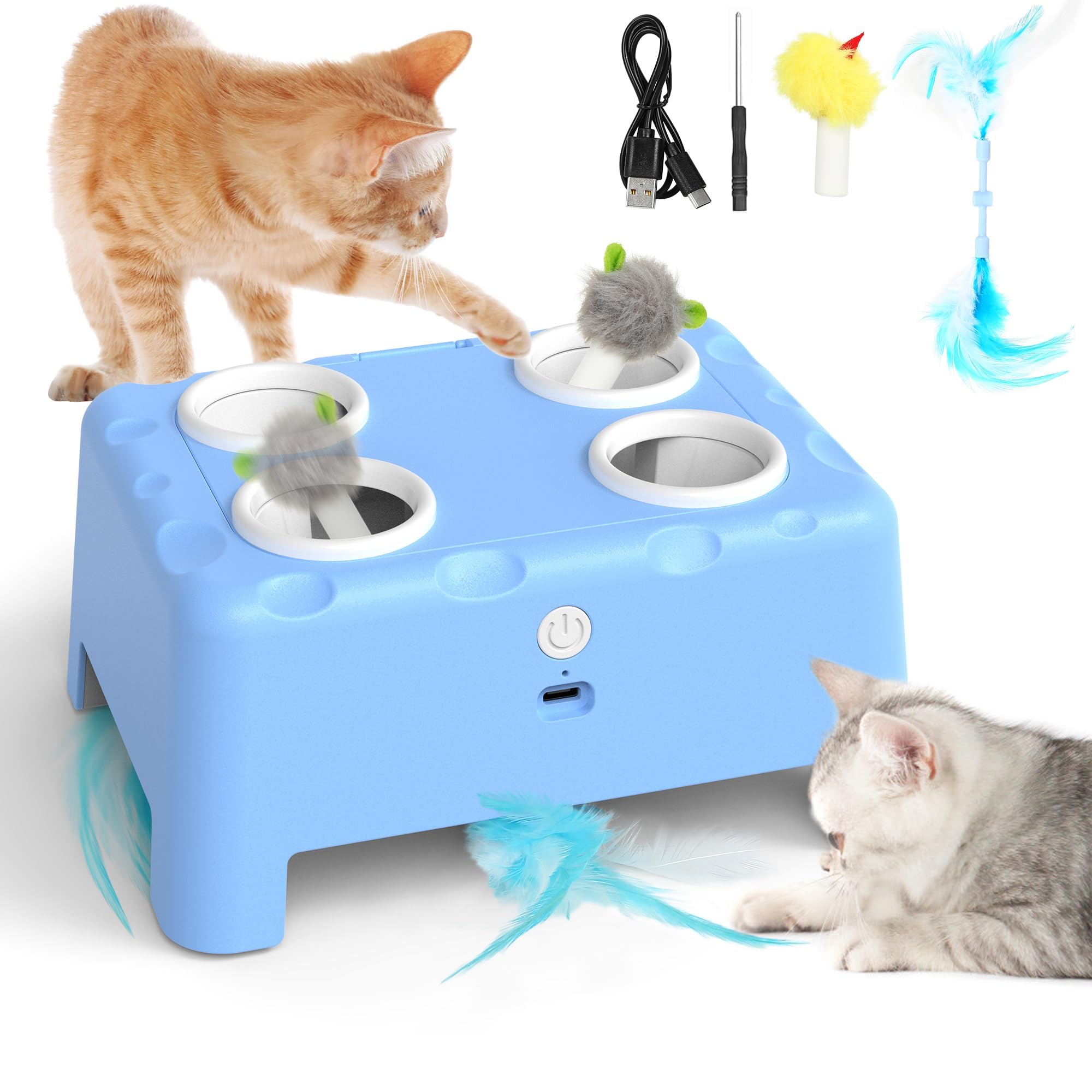 PUHOHUN Juguetes para Gatos Interior Interactivos - Silencioso y Recargable, Ratón Automático para Gatos Adultos, Juego Eléctrico de Caza para Gato, Pájaro Eléctrico para Gatos