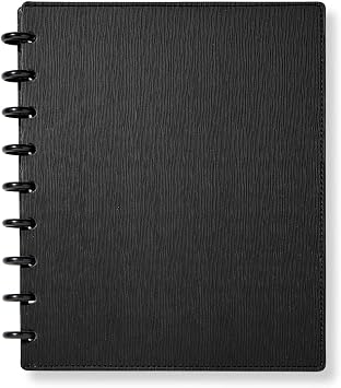 Levenger Circa Midway Sliver Discbound Notebook Portable Fold-Back with Textured LevTexTM Cover, 60 Sheets 90GSM Annotation-Ruled Paper, Includes Card Pockets, Black