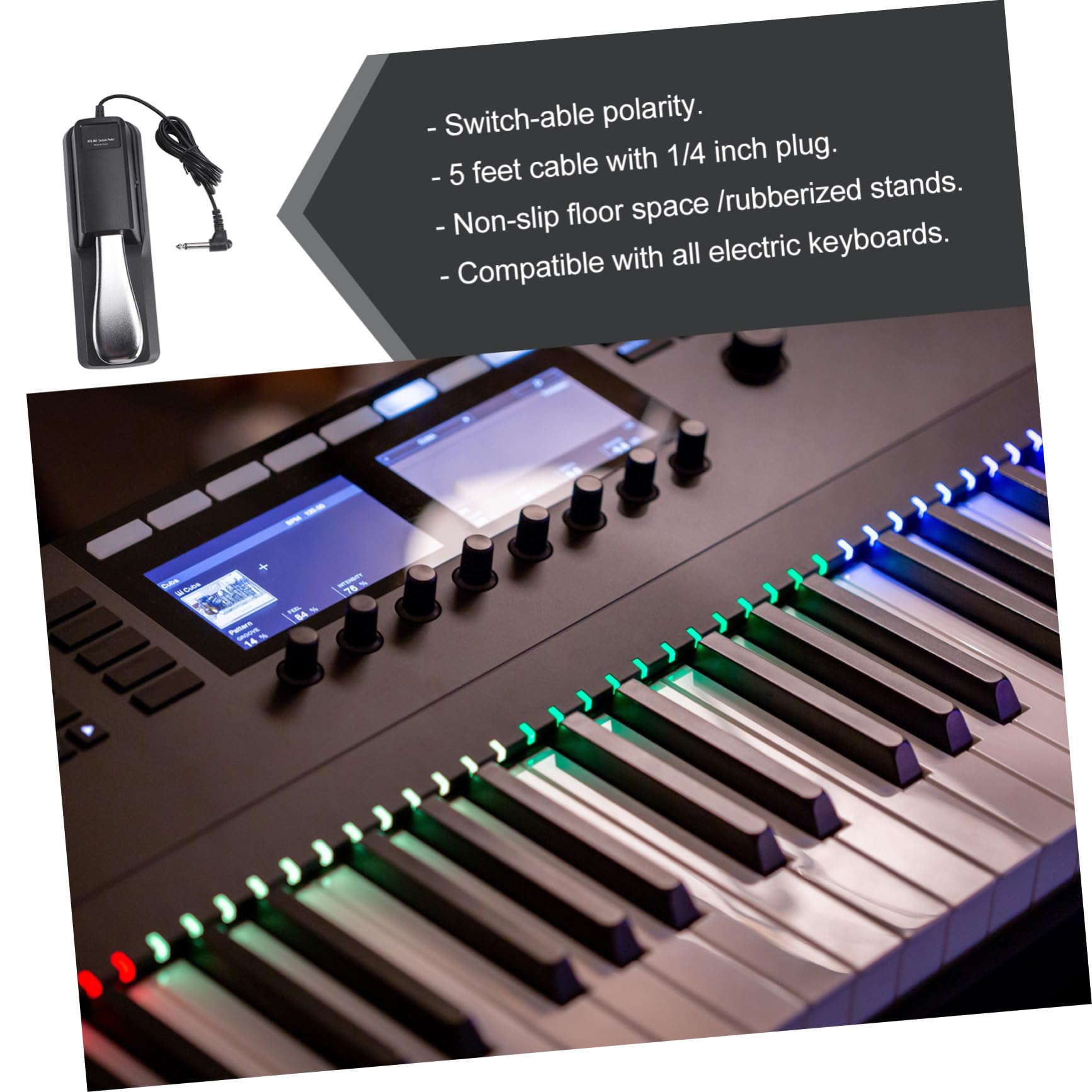Pedal De Sustain y Resonancia Para Teclado Cable De 1,5 m Polaridad Ajustable