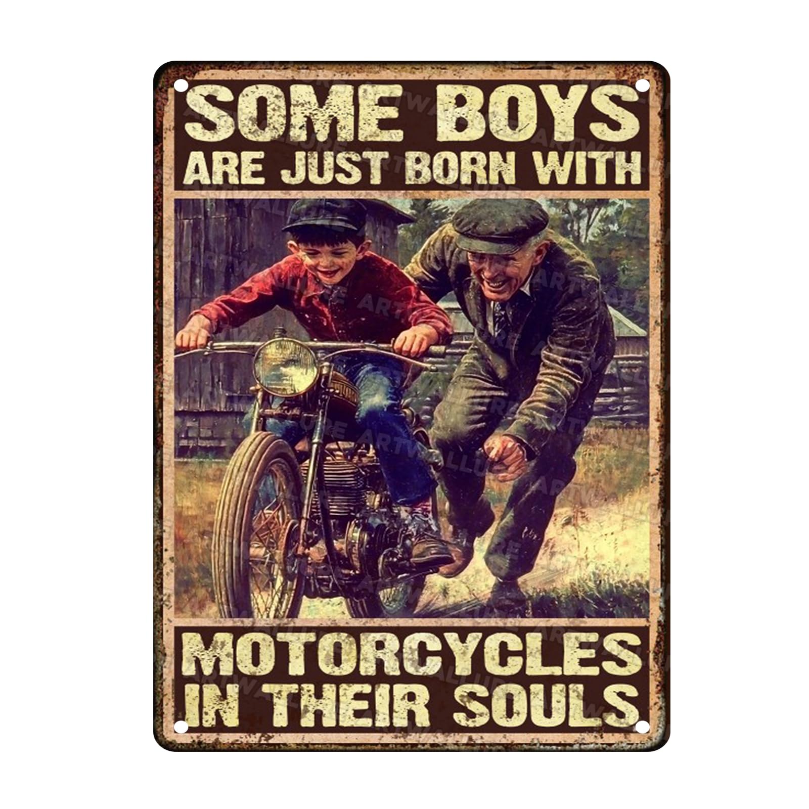 Boy and Motorcycles Vintage Sign Some Boys Are Just Born With Motorcycles Metal Sign for Home Man Cave Bar Cafe Kitchen Wall Decor 12x16inch