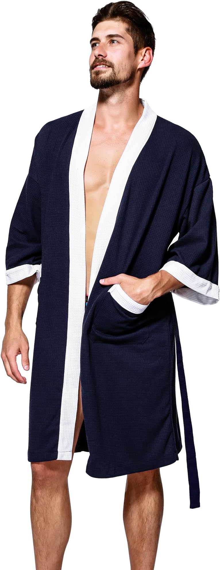 Men's Turkish Cotton Bathrobe Waffle Kimono Terry Cloth Hotel Spa Robes