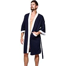 Haseil Mens Turkish Cotton Bathrobe Waffle Kimono Terry Cloth Hotel Spa Robes