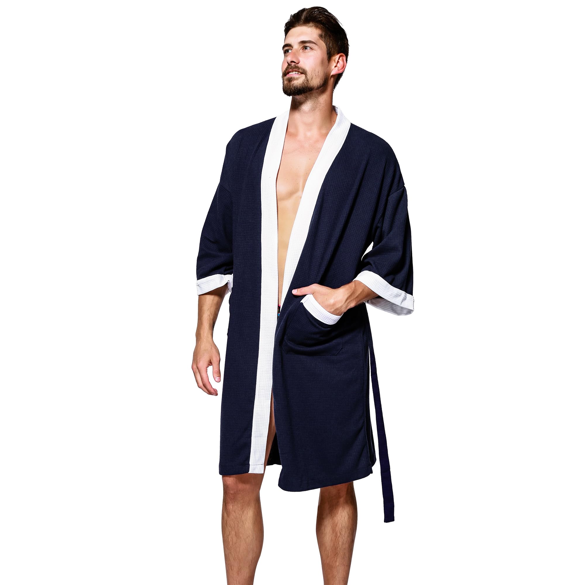 Men's Turkish Cotton Bathrobe Waffle Kimono Terry Cloth Hotel Spa Robes