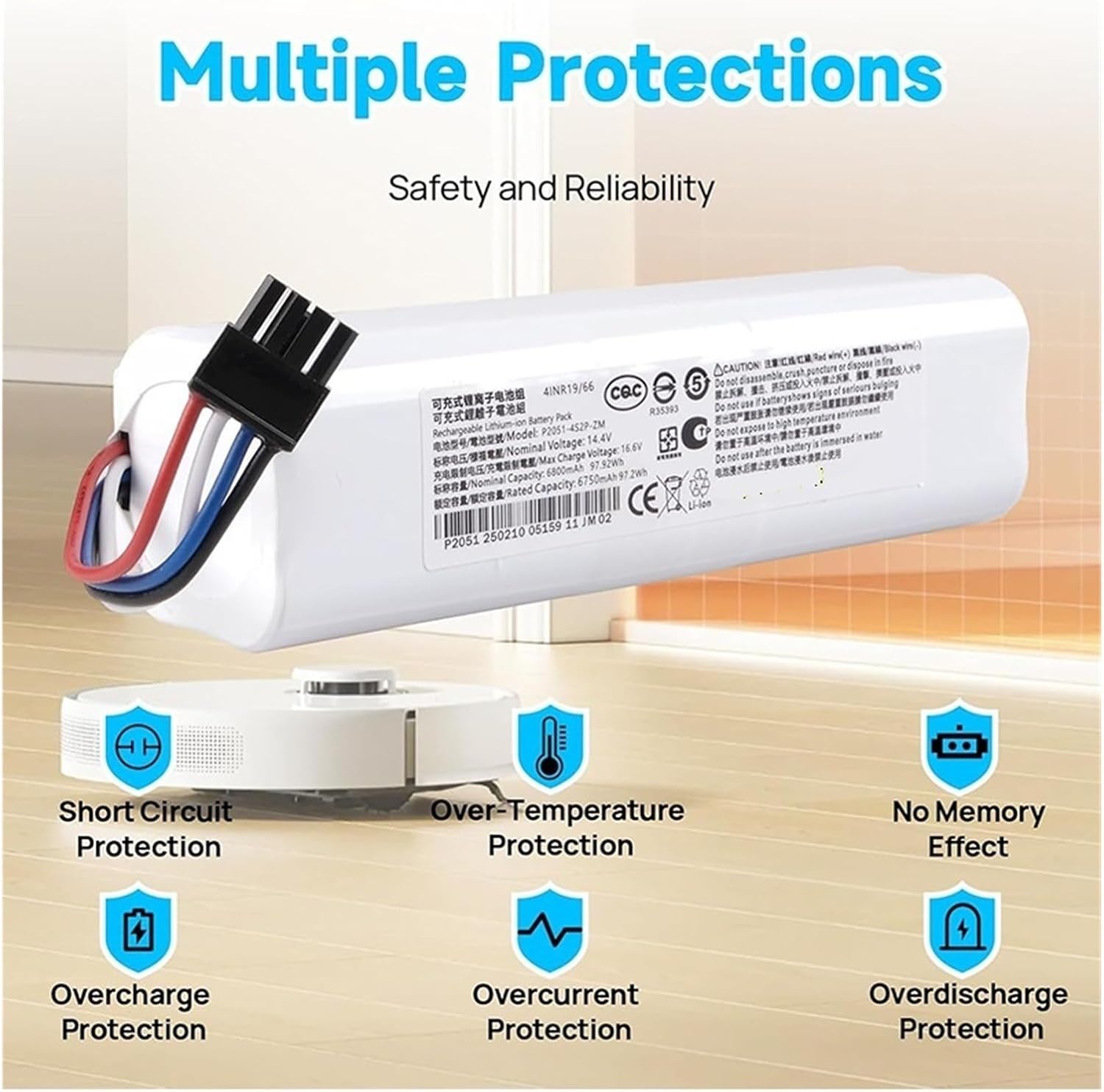 14V P2008-4S2P-MMBK Replacement Battery，Compatible for Dreame，F9 D9 L10 Pro Plus RLS3 RLS5 RLS5L RLS5D Accessories Parts(5600mah)