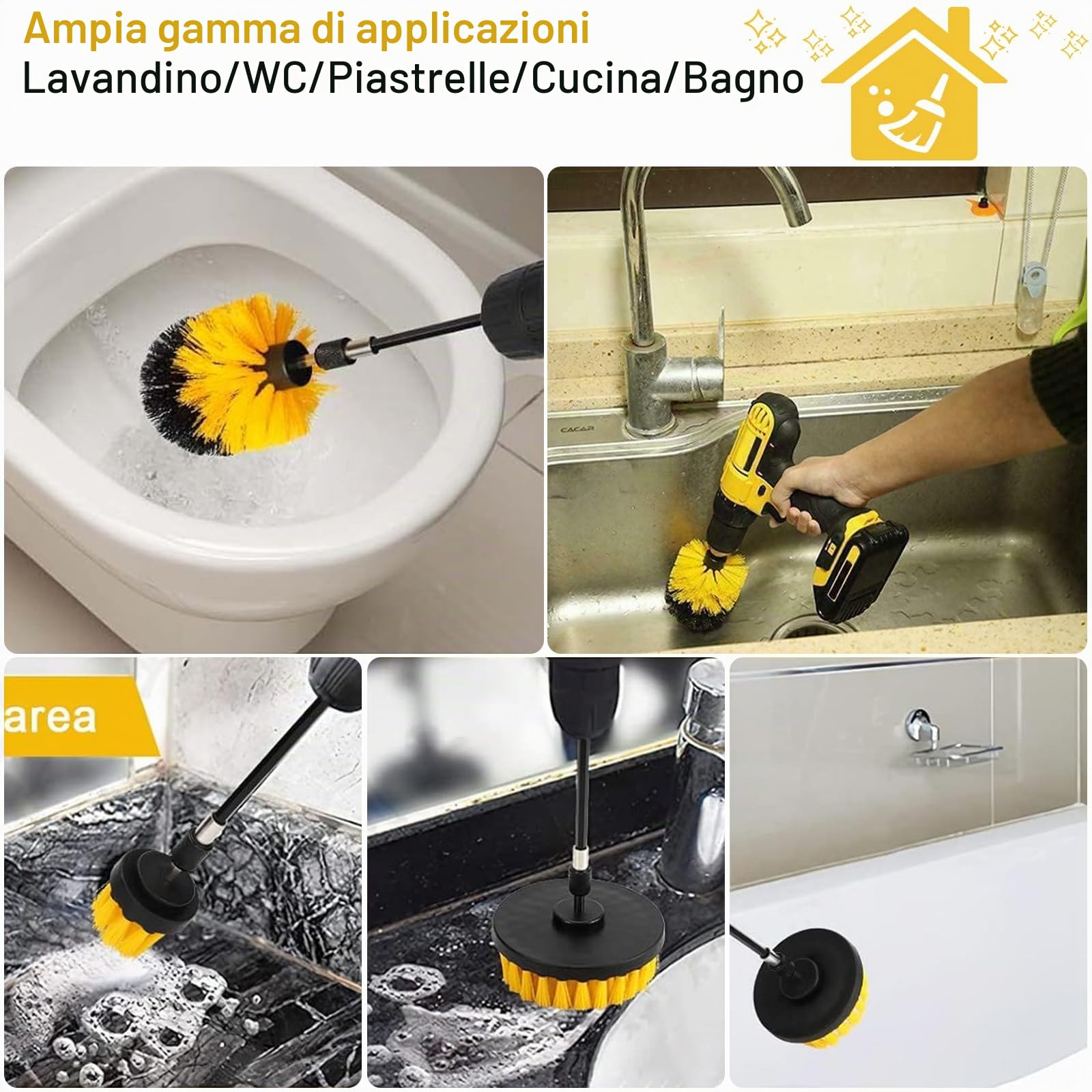 10 Pezzi Spazzola per Trapano, Spazzola per la Pulizia del Trapano Elettrico, Spazzola per la Pulizia Delle Ruote, Set Spazzole per Pulizia adatto per Cucina, Auto, Bagno, Piastrelle, Bicchiere