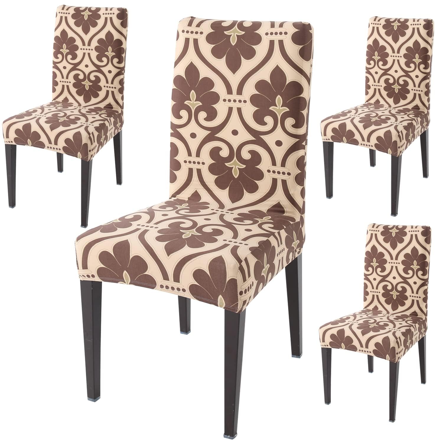 TURIYA Polyester,Spandex Elastic Stretchable, Removable & Washable Printed Short Dining Chair Cover/Protector/Seat Slipcover; Set of 4Pc; (Cream Tree)-image-39