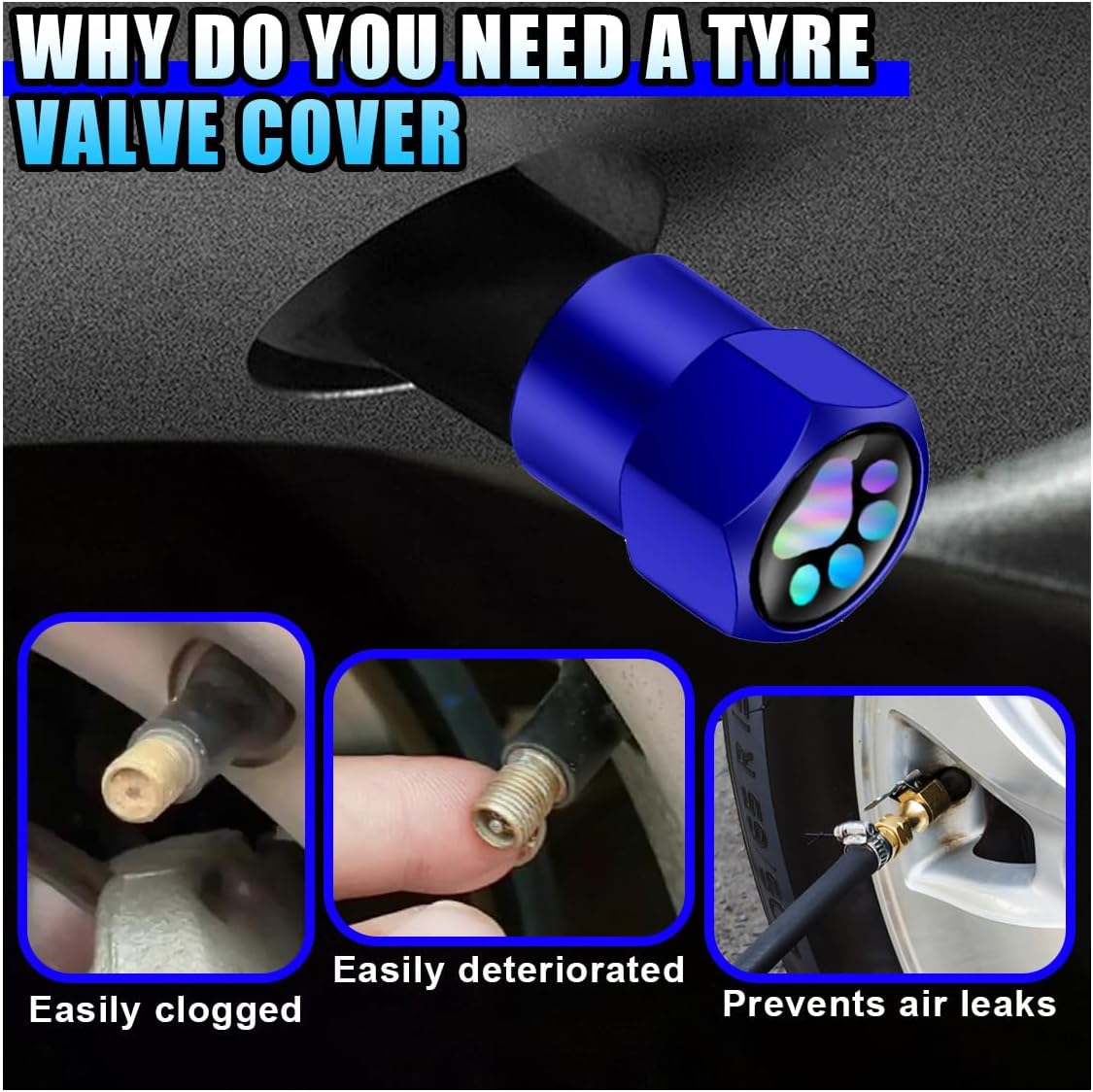 4PCS Paw Tire Valve Stem Cap, Leak-Proof Tire Valve Cover (Blue) image 4