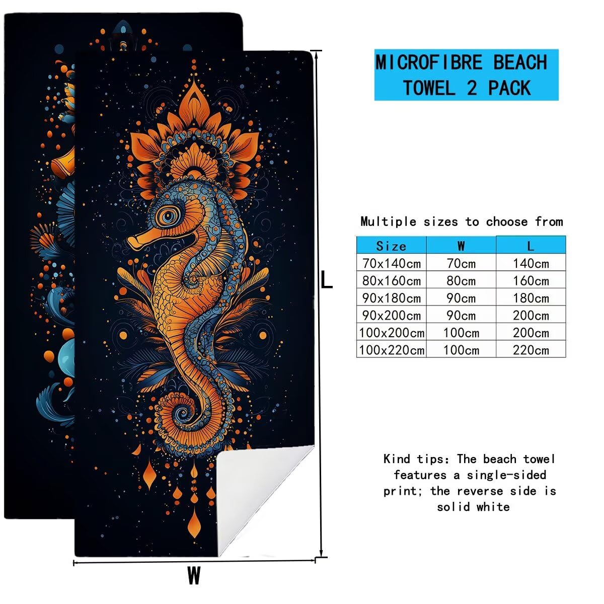 Ręcznik plażowy XXL, 100 x 220 cm, zestaw 2 szt., ręcznik do sauny, ręcznik z mikrofibry, szybkoschnący, sportowy ręcznik do studia fitness, lekki ręcznik kąpielowy, duży ręcznik kąpielowy, bez piasku