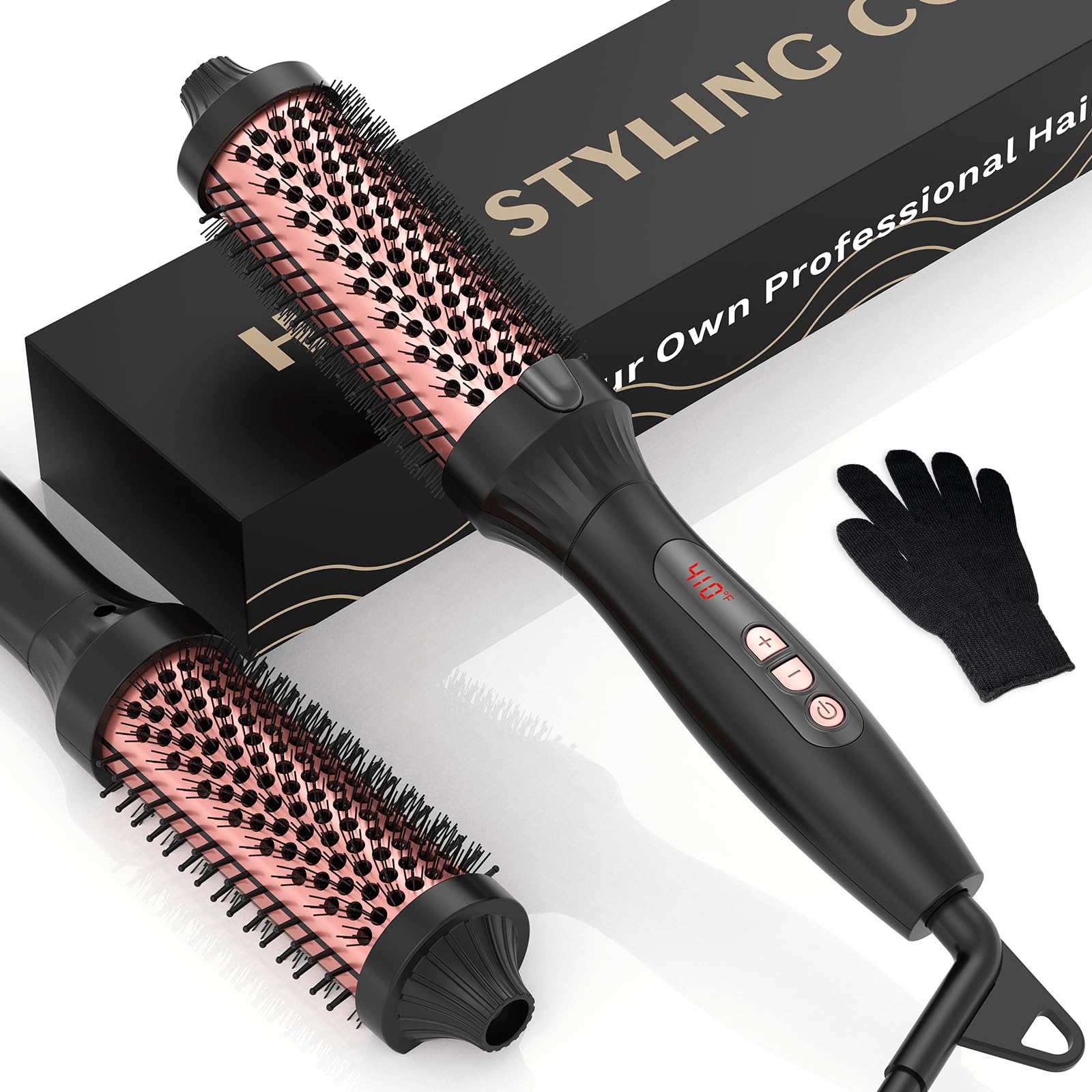 UKLISS Thermoborstel 38 mm, Thermische borstel, Professionele Ionische Ronde Borstel 120-210 °C, Verwarmd voor Het Creëren van Natuurlijke Krullen, Hot Brush voor een Gladdere Look, Dubbele Spanning