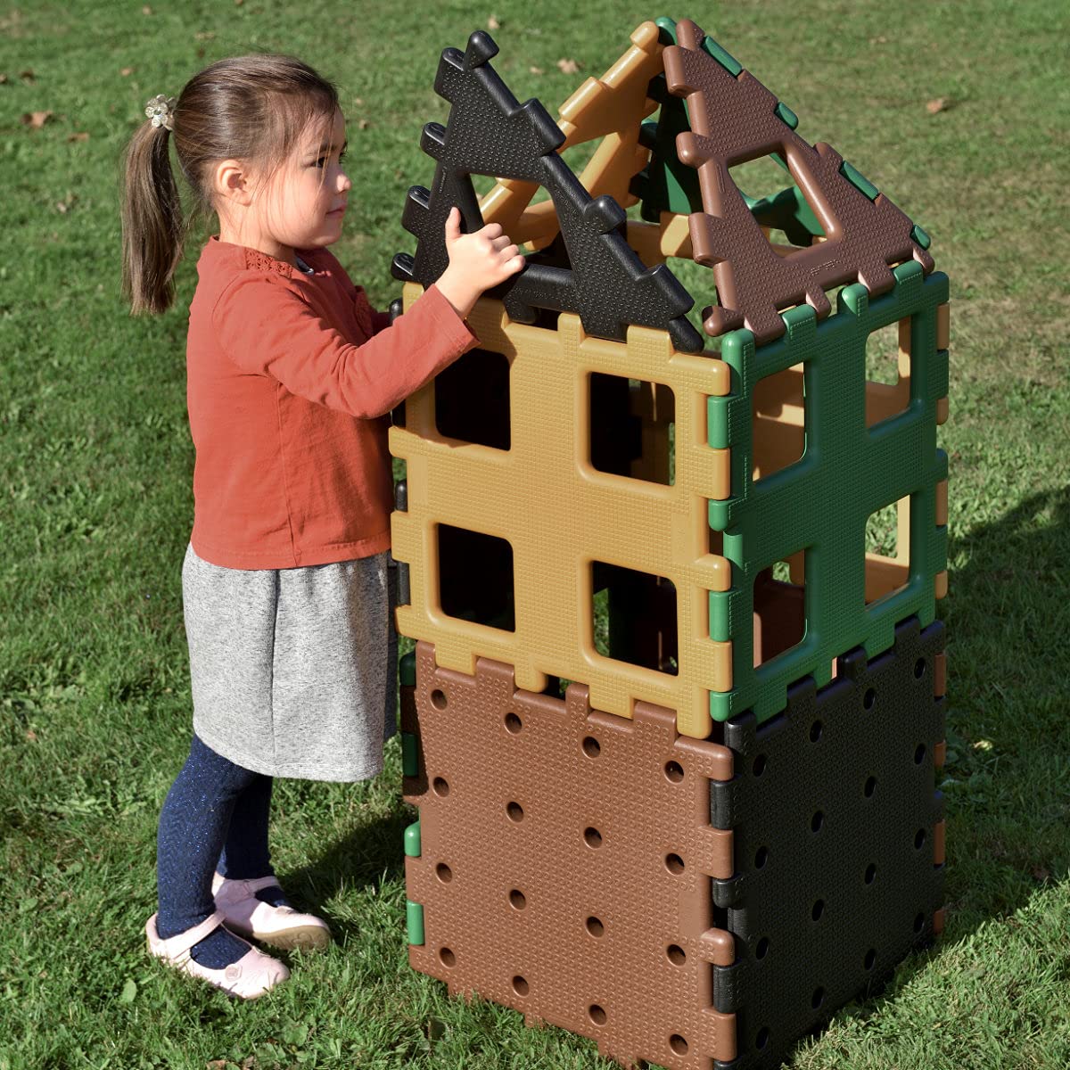 Polydron Kids XL Natural Construction Set 1 in Multicolored - Starter Educational Toy Interlocking Building Kit - 2+ Years - 12 Pieces